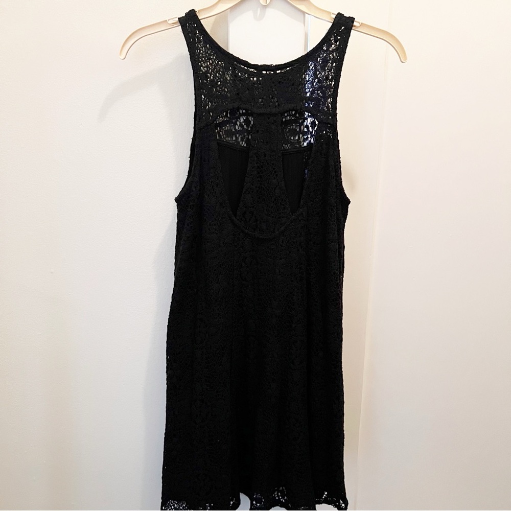 Free People Black Lace Mini Dress Size XS High Neck Back Cutouts